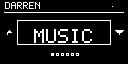 Custom monochrome Music menu from the ClipPlus desktop simulator