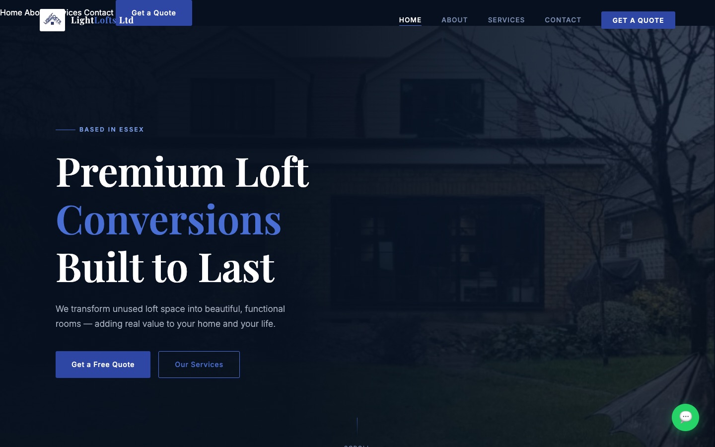 Lightlofts website homepage presenting loft conversions in Essex